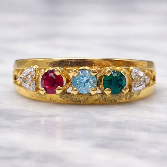 Jewelry - Vintage Sample Mother’s Ring Gold Plated Brass Size 6 Birthstone Style